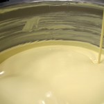 White chocolate in the temperer